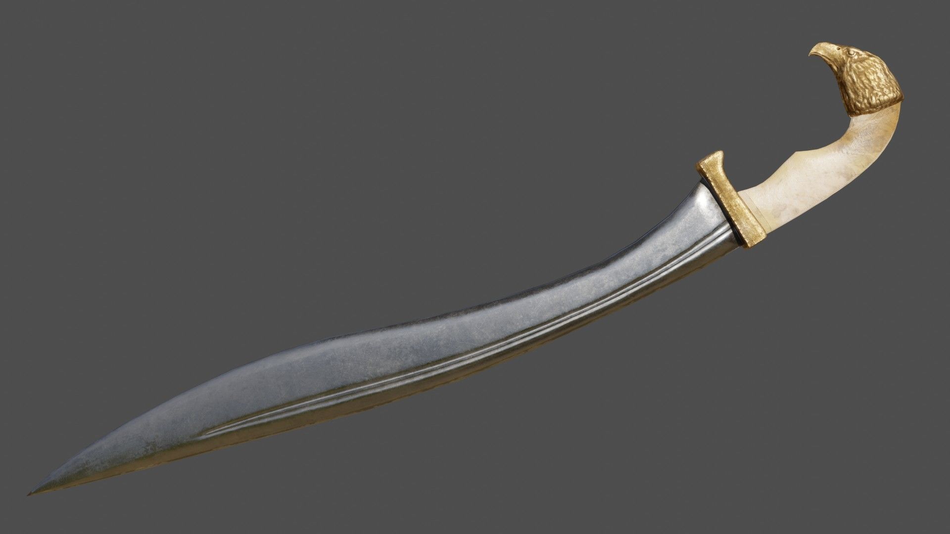 Kopis sword with gold handle Low-poly 3D model_11