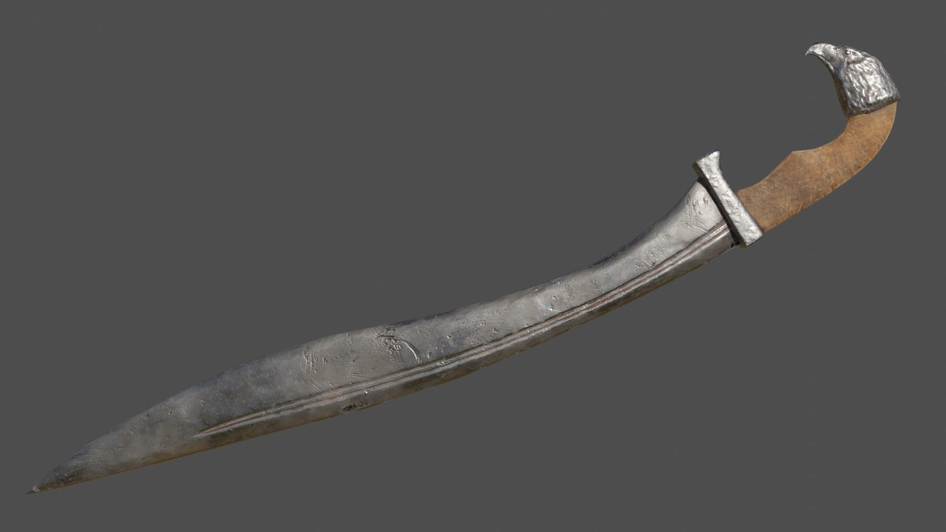 Kopis sword with gold handle Low-poly 3D model_8