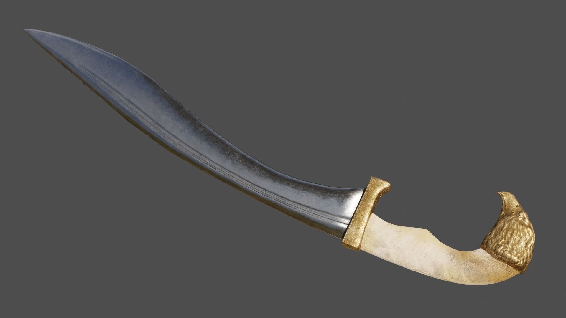 Kopis sword with gold handle Low-poly 3D model_10
