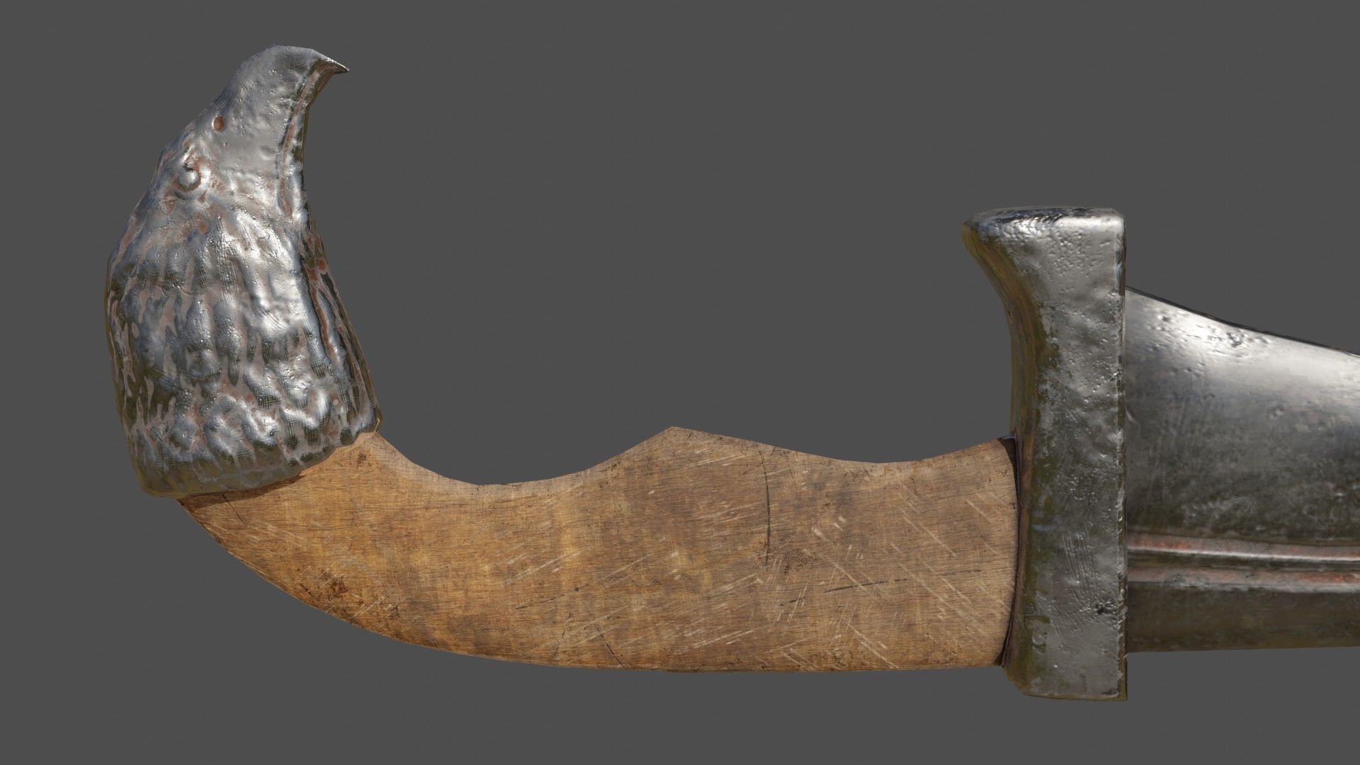 Kopis sword with gold handle Low-poly 3D model_2