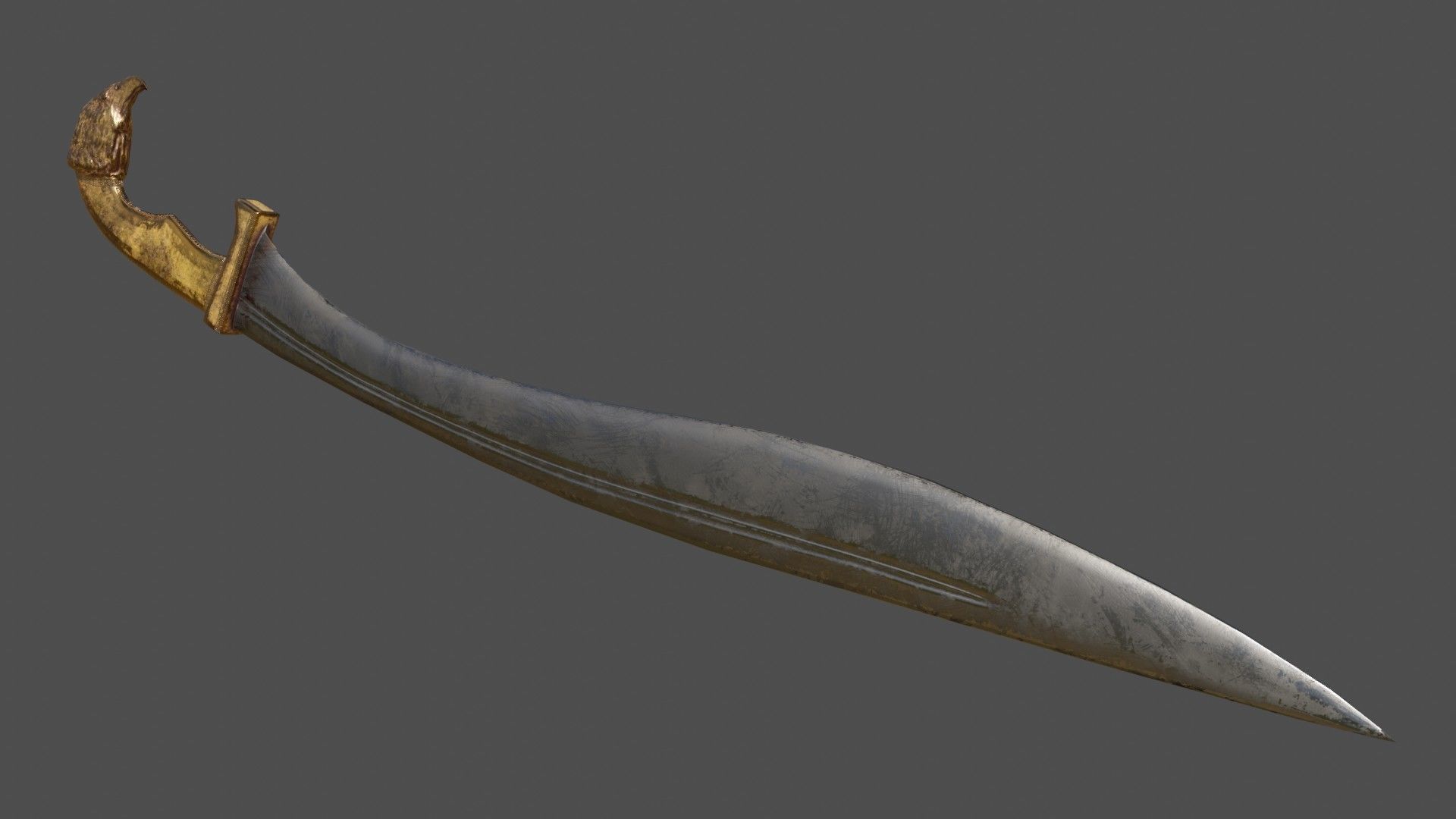 Kopis sword with gold handle Low-poly 3D model_6