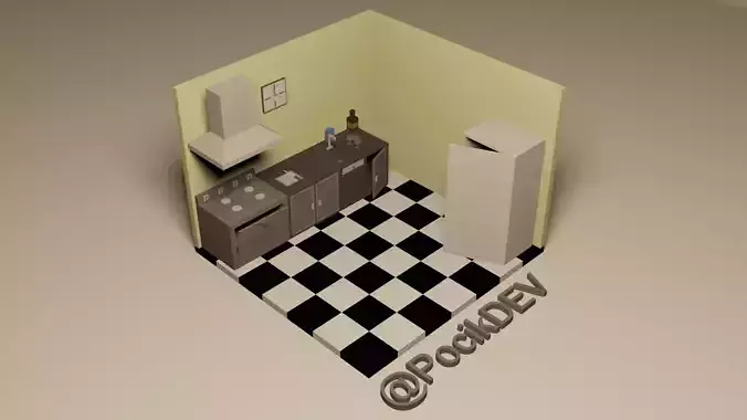 Kitchen room low poly