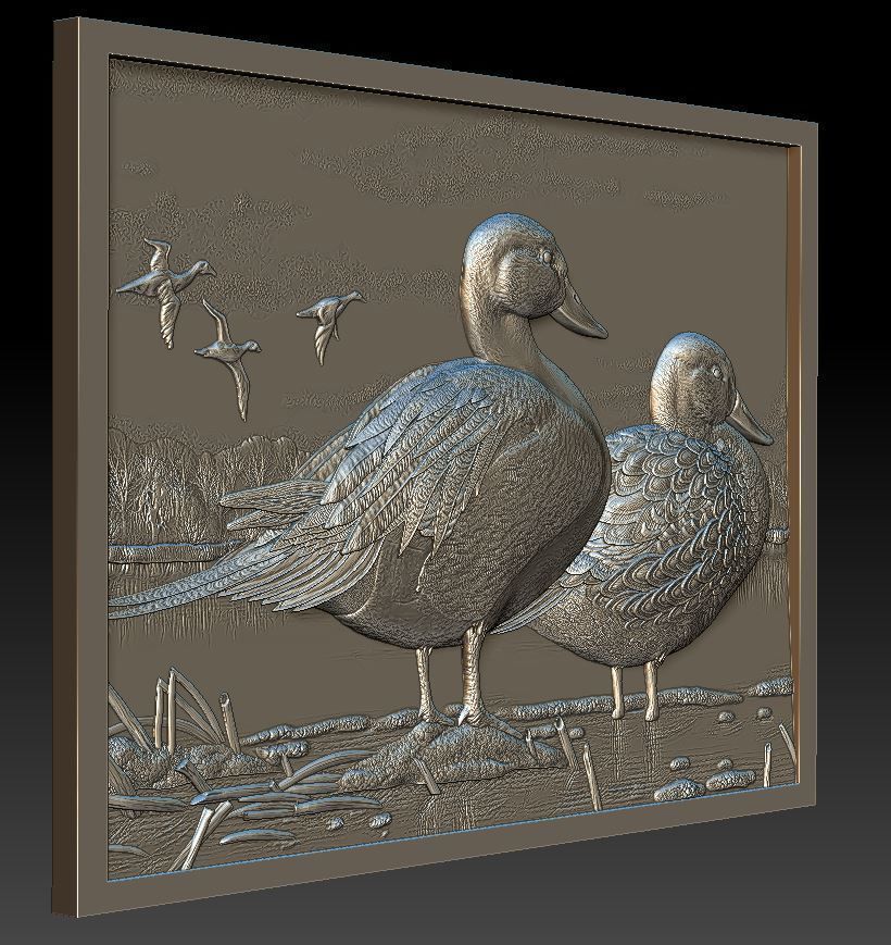 Ducks on the river - relief - 2017 3D print model_1
