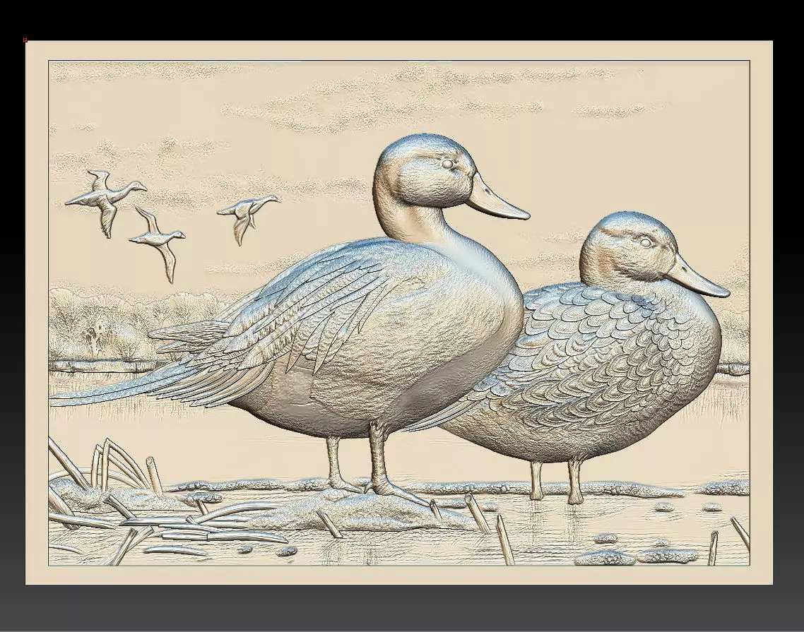 Ducks on the river - relief - 2017 3D print model_0