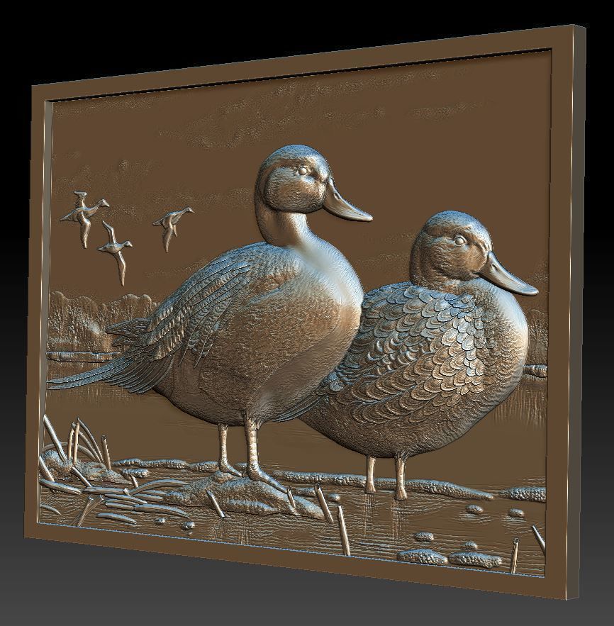 Ducks on the river - relief - 2017 3D print model_2