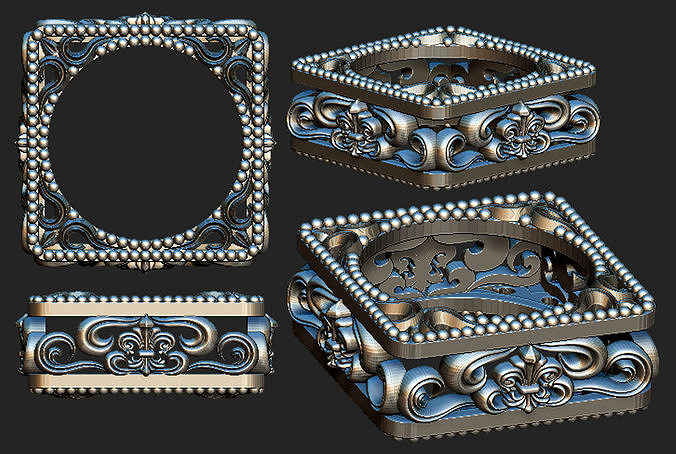 Gothic lily dots Square Ring 3D print model