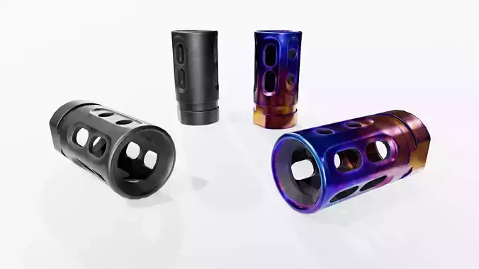 TAA FTS Series Titanium PCC Hybrid Muzzle Brake Low-poly 3D model