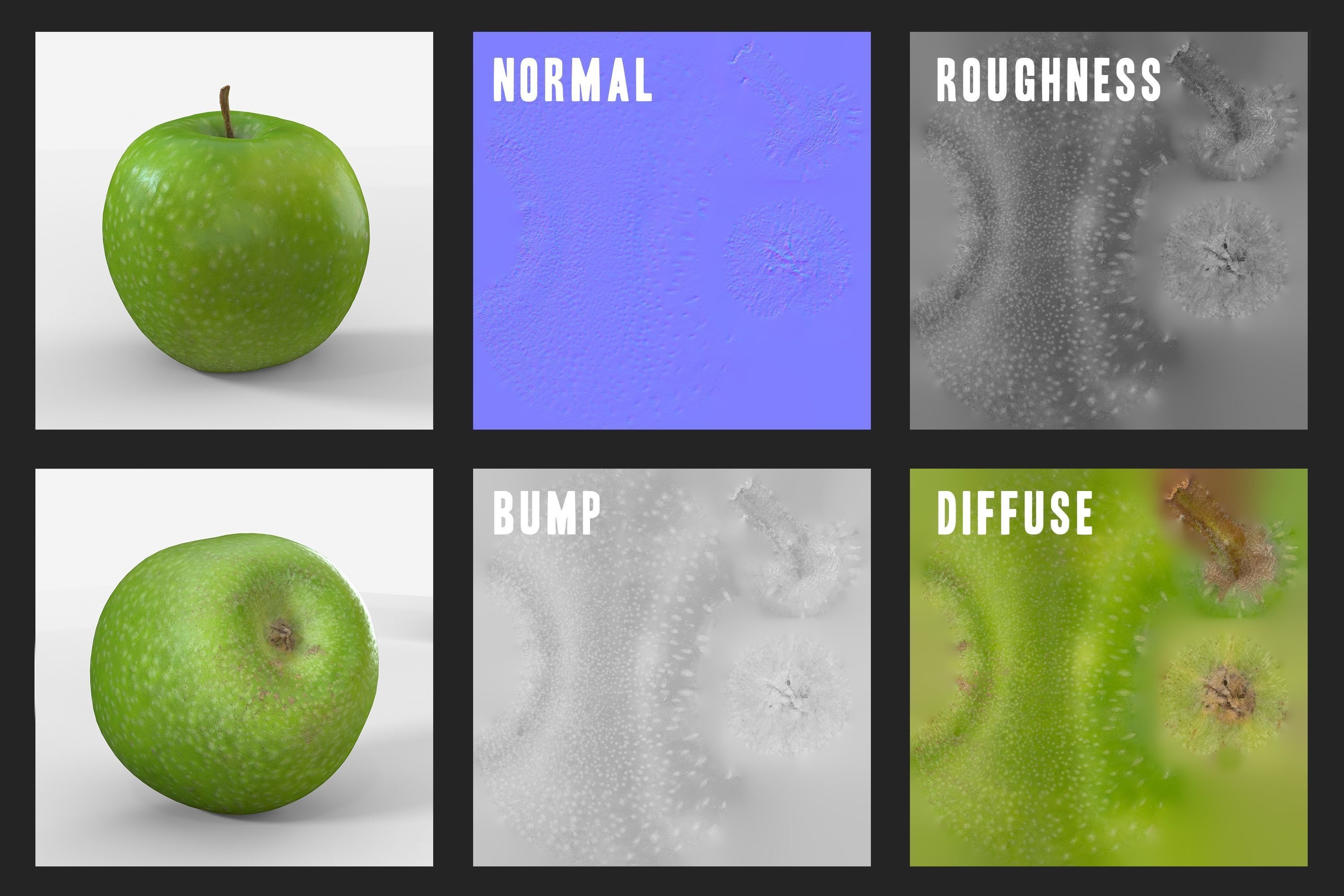Green Apple Fruit 3D model Photoscan Low-poly 3D model_10