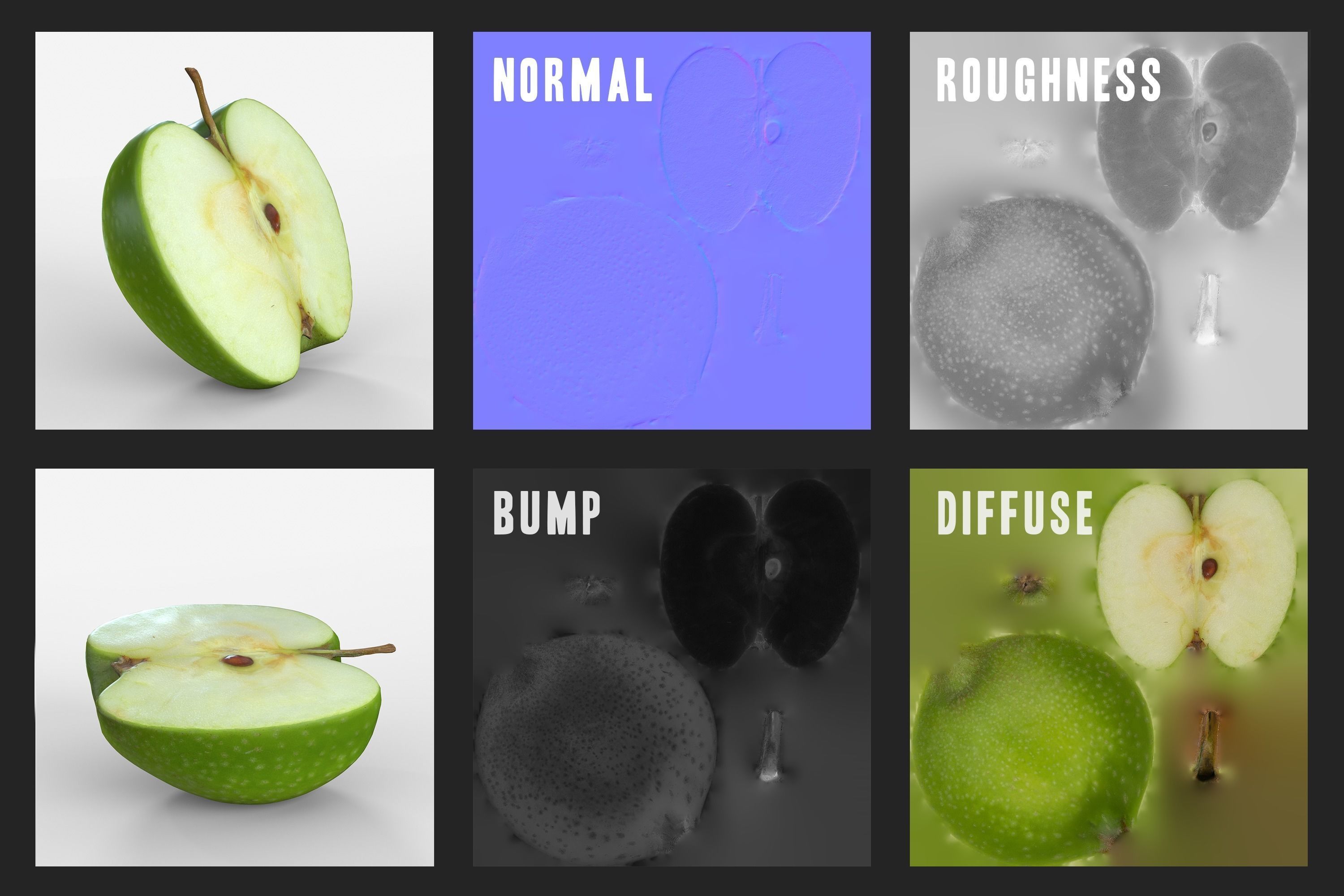 Green Apple Fruit 3D model Photoscan Low-poly 3D model_11