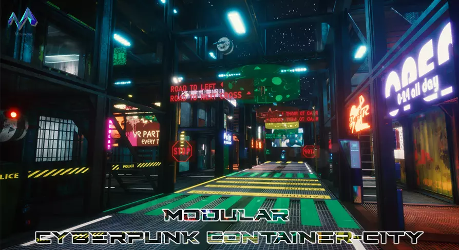 Modular Cyberpunk Environment Low-poly 3D model_0