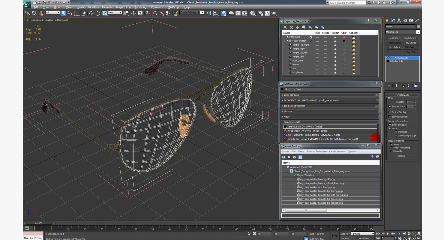 Classic Sunglasses Ray Ban Aviator Blue 3D model_11