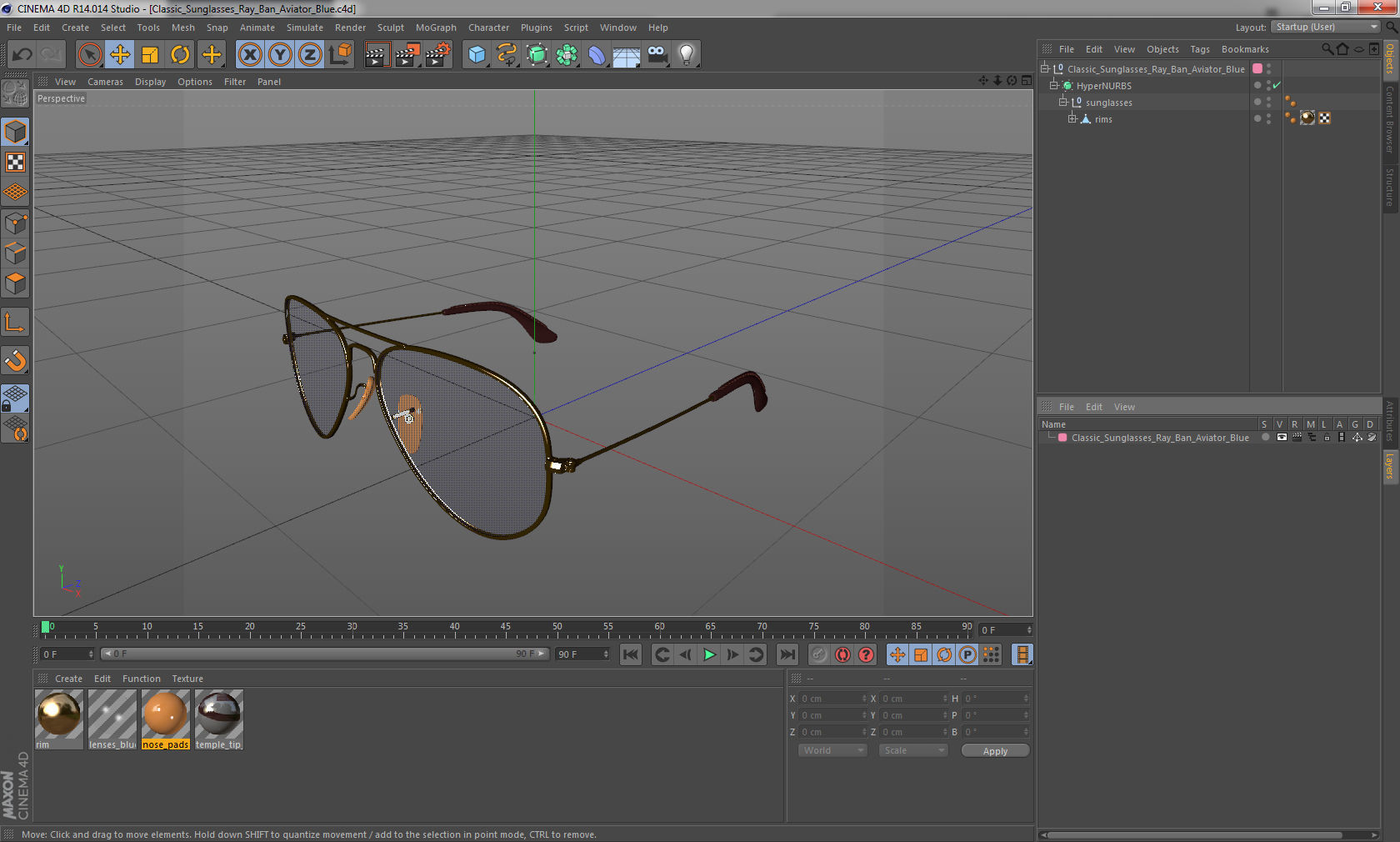 Classic Sunglasses Ray Ban Aviator Blue 3D model_9