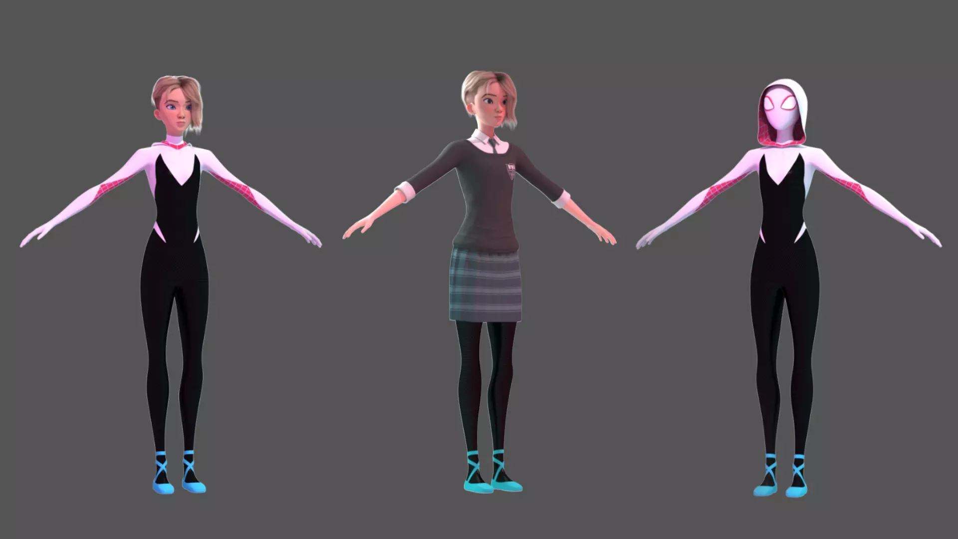 Gwen Stacy - Into the Spider-Verse Suit and School Uniform 3D model_0
