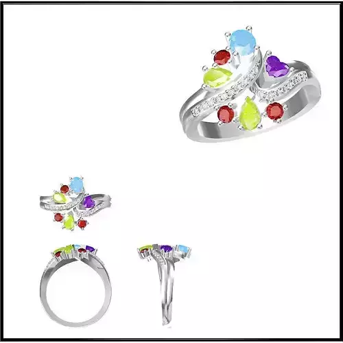 JCD Format Simple color stone rings jewellery cad design