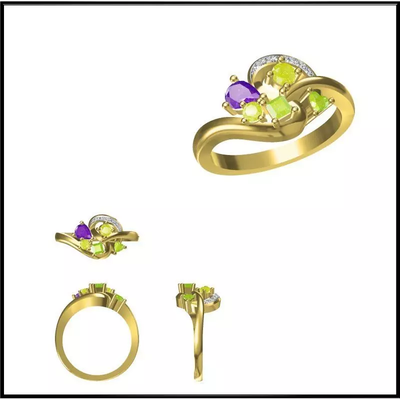 JCD Format Simple color stone rings cad Diamond jewellery design 3D print model