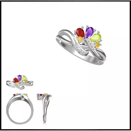 JCD Format Simple color stone rings cad cam jewelry