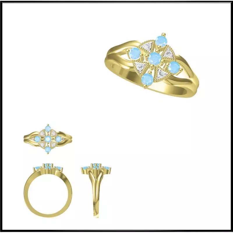JCD Format Elegant gold color stone rings cad ring design 3D print model