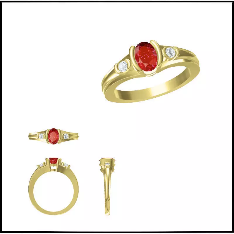 JCD Format Elegant gold color stone rings cad jewellery design 3D print model