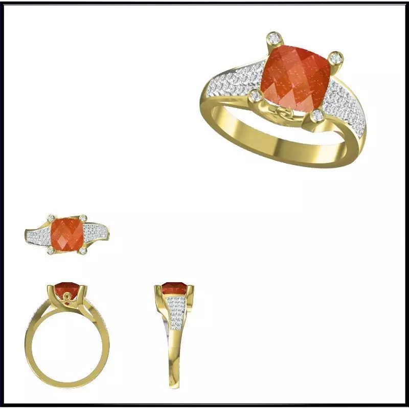 JCD Format Elegant gold color stone rings cad ring design 3D print model