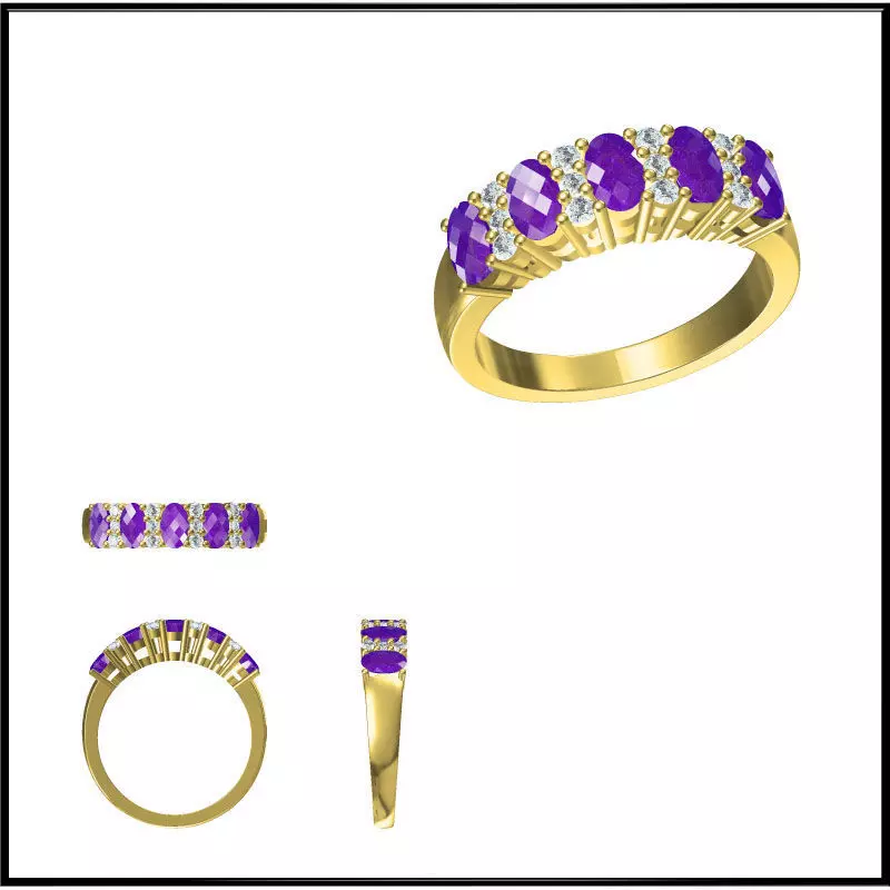 JCD Format Elegant gold color stone rings cad jewelry design 3D print model