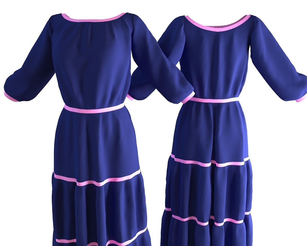 Stylish Designer Women Pheasant Dress 3D model 3D model_2