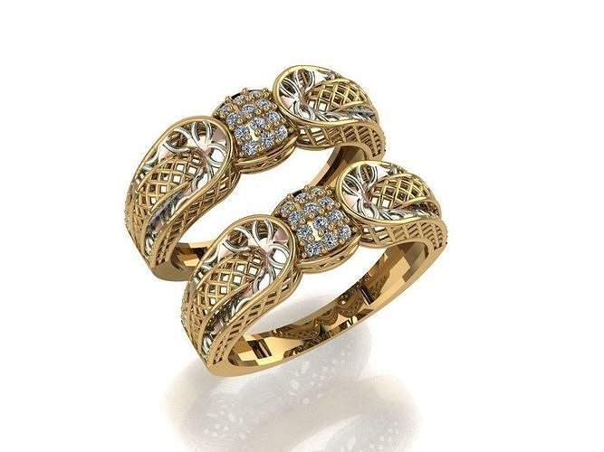 TWINZ 9 two gold ring set with diamonds 3D print model
