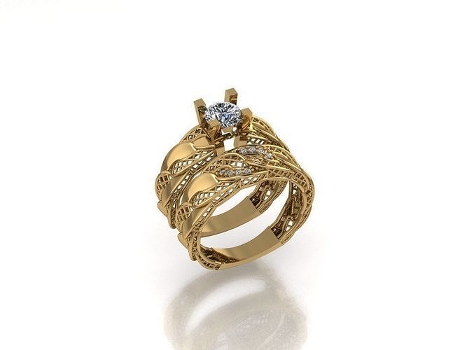 TWINZ 8 gold filigree engagement ring set with sapphires 3D print model