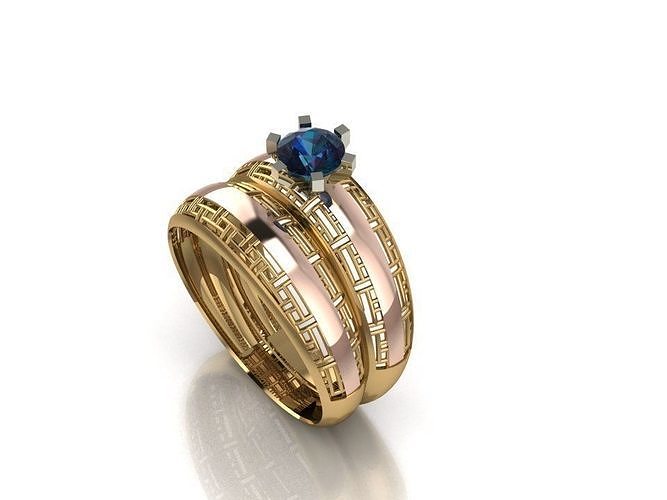 TWINZ 6 gold wedding ring set with sapphire 3D print model