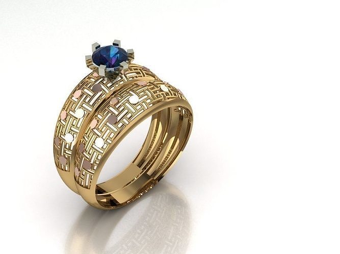 TWINZ 5 gold wedding ring with sapphire 3D print model