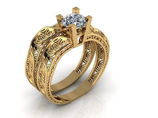 TWINZ 4 gold and sapphire ring set 3D print model