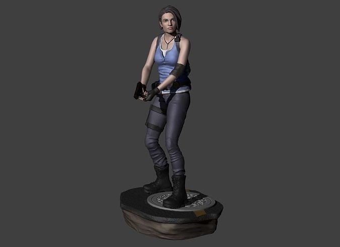 Jill Valentine Resident Evil 3 Remake with 2 bases for 3d print 3D print model