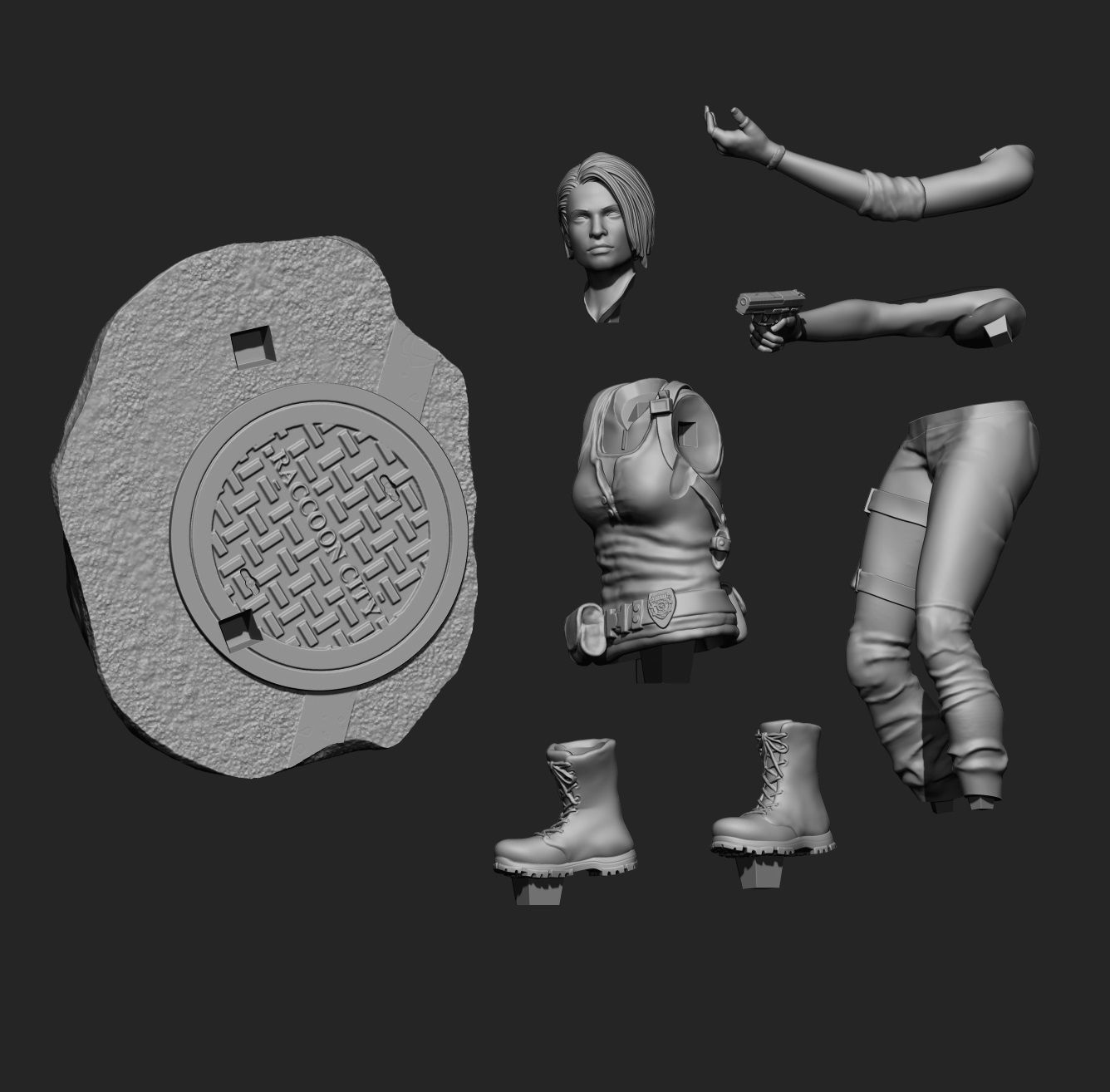 Jill Valentine Resident Evil 3 Remake with 2 bases for 3d print 3D print model_6