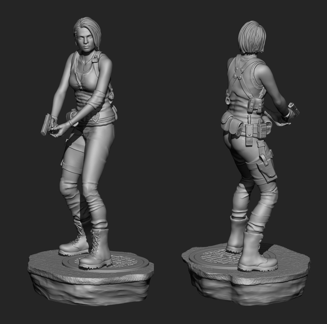Jill Valentine Resident Evil 3 Remake with 2 bases for 3d print 3D print model_1