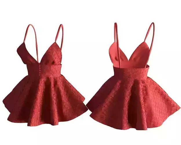 Stylish Designer Women Lace Babydoll Dress 3D model 3D model