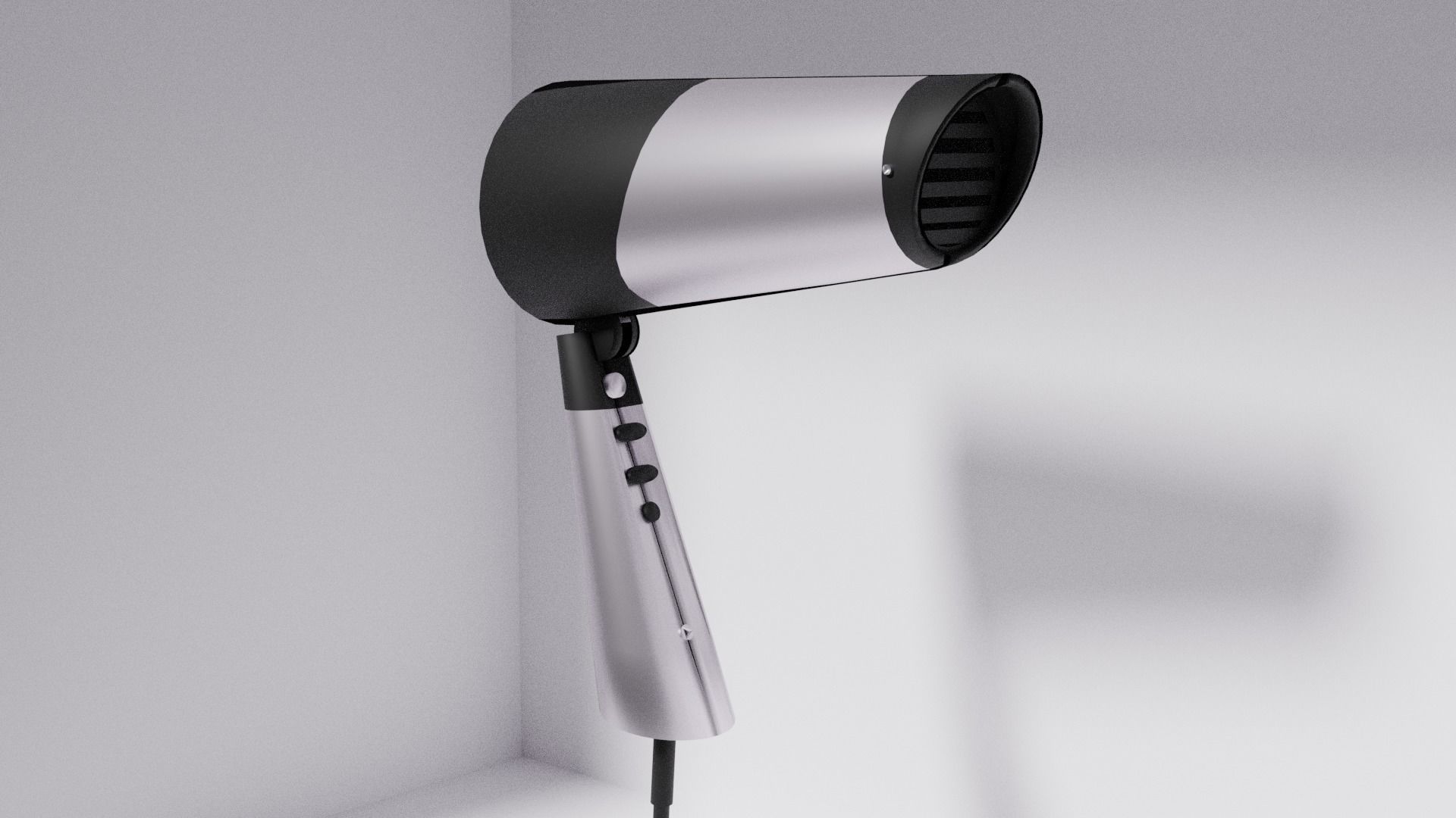 Hair dryer wella silver and black travel size 3D model_2