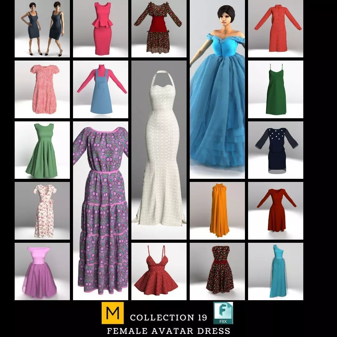 Stylish Women Dress 3D Model Collection_0