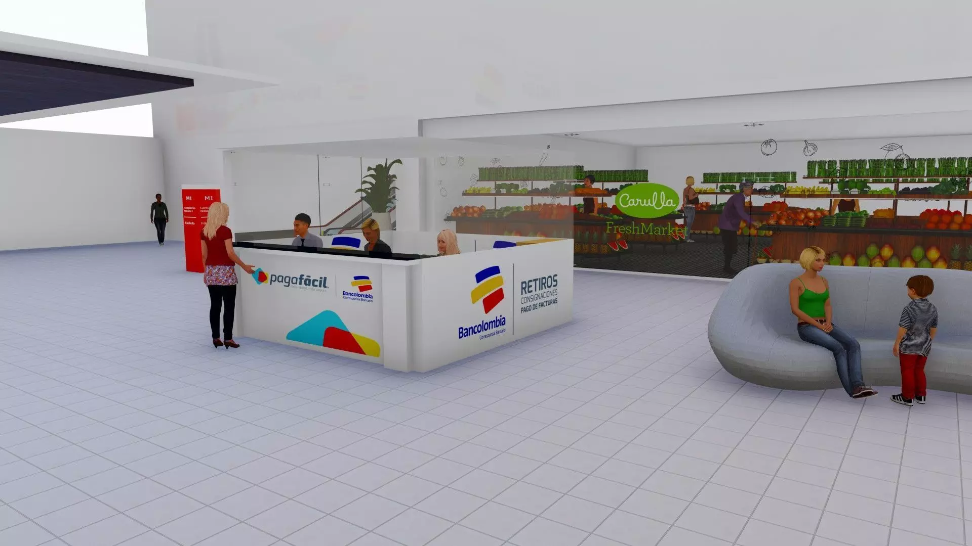 Playa shopping mall with people in lobby Free 3D model