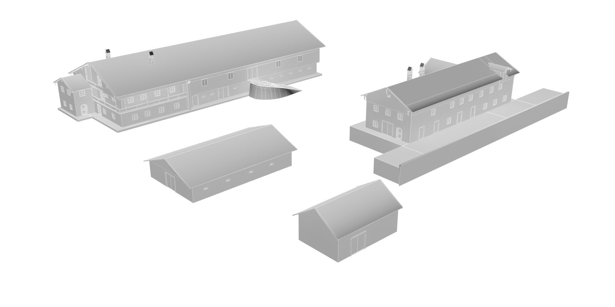 Historic Bavarian farmhouse 18th century Einfirsthof Low-poly 3D model_6