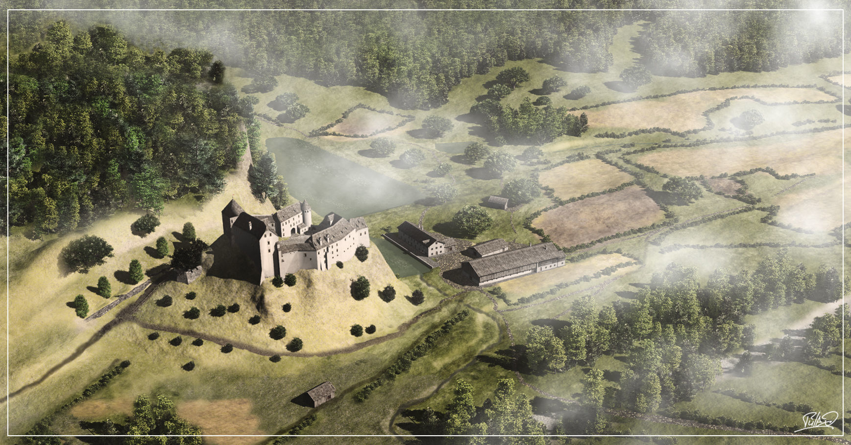 Historic Bavarian farmhouse 18th century Einfirsthof Low-poly 3D model_13