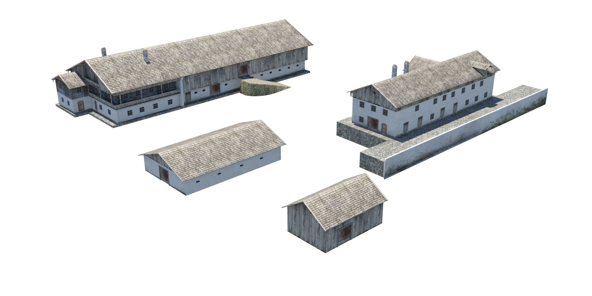 Historic Bavarian farmhouse 18th century Einfirsthof Low-poly 3D model_5