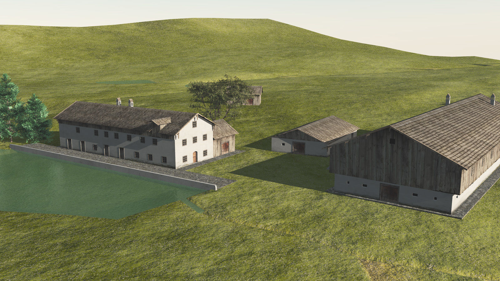 Historic Bavarian farmhouse 18th century Einfirsthof Low-poly 3D model_1