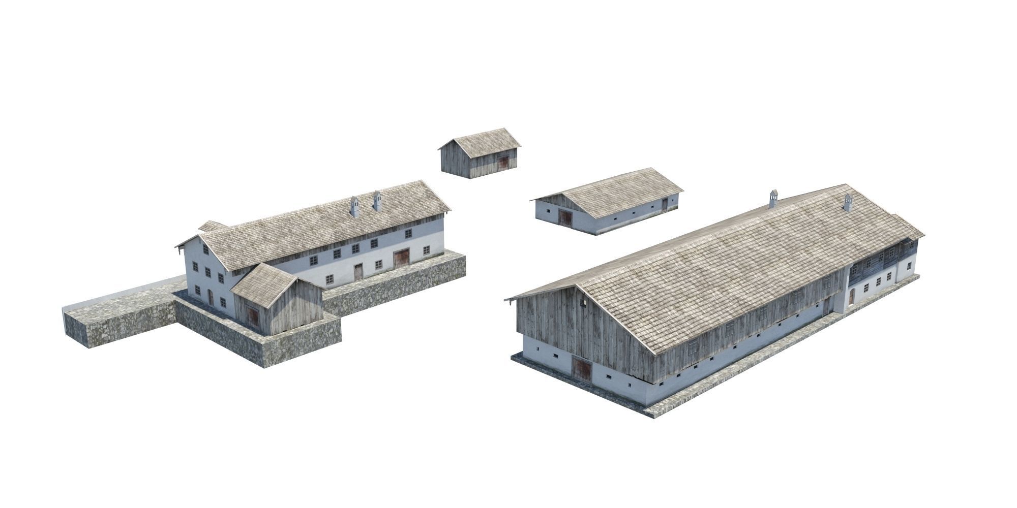 Historic Bavarian farmhouse 18th century Einfirsthof Low-poly 3D model_7