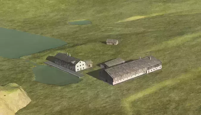 Historic Bavarian farmhouse 18th century Einfirsthof Low-poly 3D model