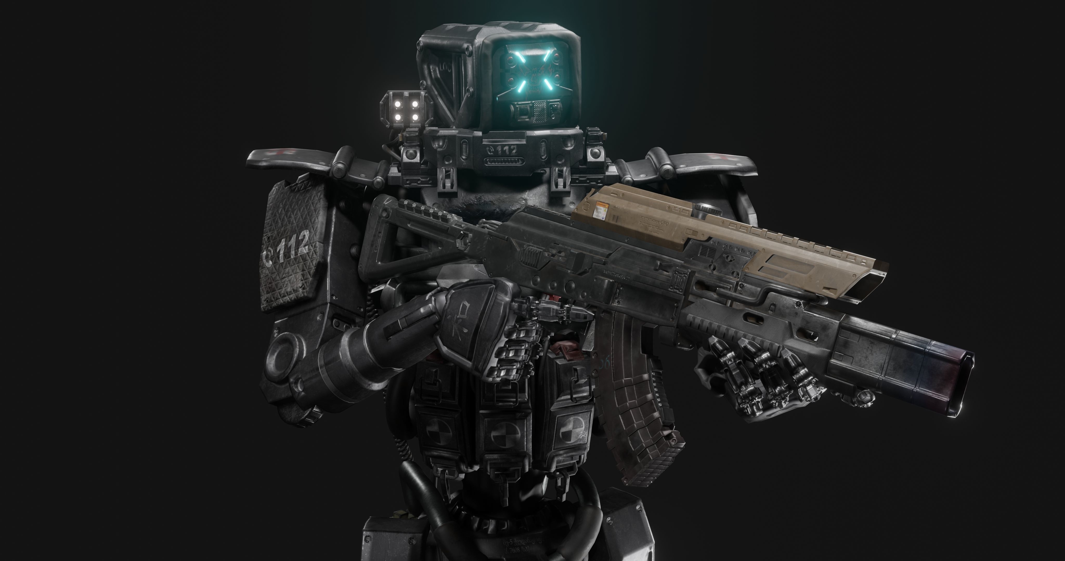 Cyborg Police Robot Low-poly 3D model_2