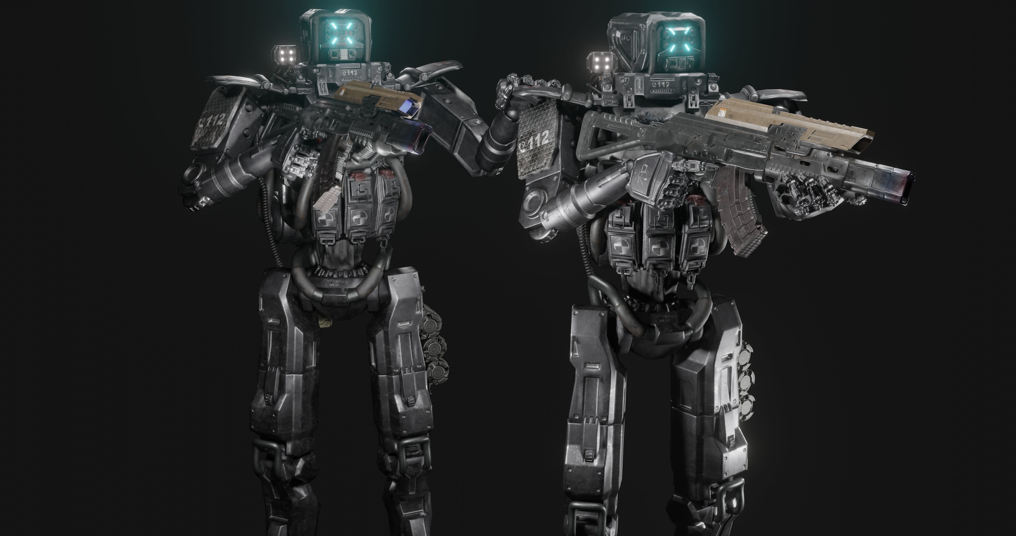 Cyborg Police Robot Low-poly 3D model_5