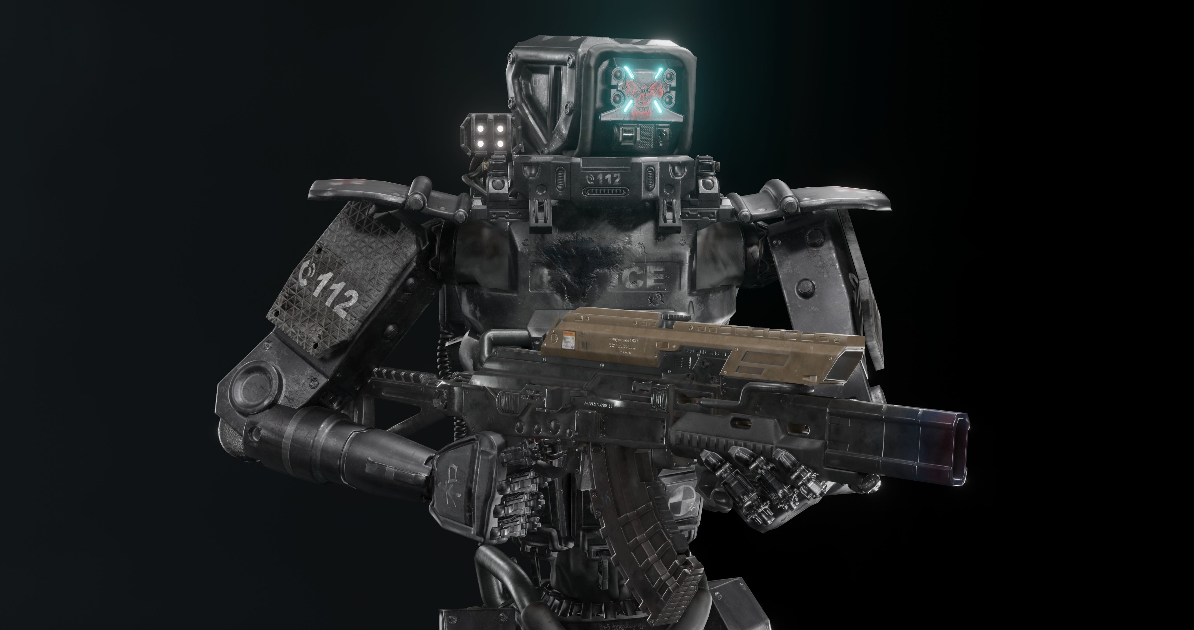 Cyborg Police Robot Low-poly 3D model_3