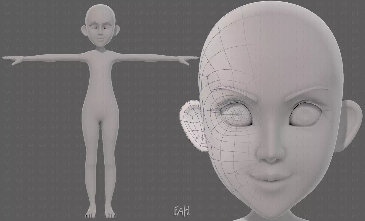 Base mesh girl characterV14 Low-poly 3D model_0