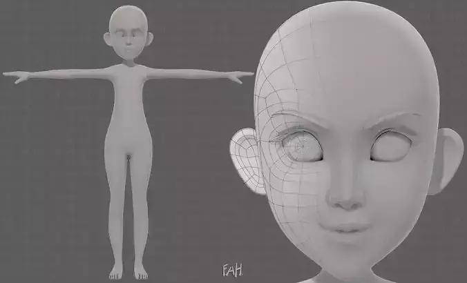 Base mesh girl characterV14 Low-poly 3D model