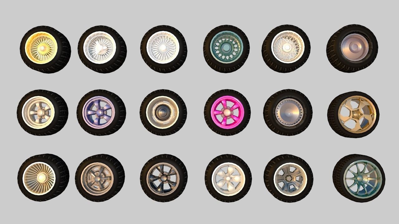 Pack of 100 unique rims tires for cars Low-poly 3D model_6