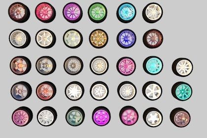 Pack of 100 unique rims tires for cars Low-poly 3D model_12